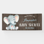 Rustieke Boy Elephant Baby shower Blauw en Grijs Spandoek (Horizontaal)