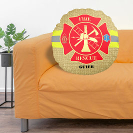 Rustieke brandweerman Maltese Cross Bunker Gear Ar Rond Kussen