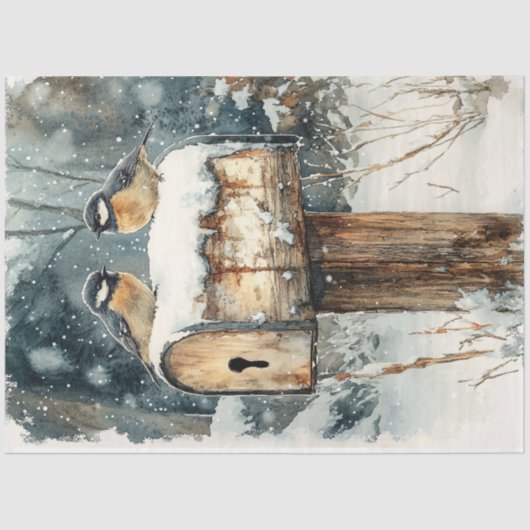 Rustieke brievenbus met Chickadee Birds Decoupage Tissuepapier (Voorkant)