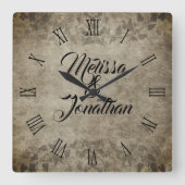 rustieke bruid bruidegom namen bruiloft vierkante klok (Voorkant)