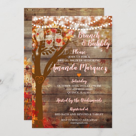 Rustieke Bruids Douche Uitnodiging Brunch & Bubbly (Voorkant / Achterkant)