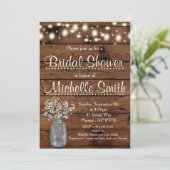 Rustieke bruids douche uitnodiging, Mason Jar, Blo Kaart (Staand voorkant)