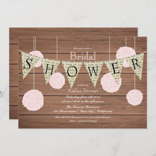 Rustieke Bruids Douche Uitnodiging - vlaggen in pl (Voorkant / Achterkant)