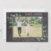 Rustieke bruiloft aangepaste eucalyptus groen foto save the date (Voorkant)