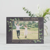 Rustieke bruiloft aangepaste eucalyptus groen foto save the date (Staand voorkant)