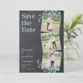 Rustieke bruiloft aangepaste foto collage leisteen save the date (Staand voorkant)