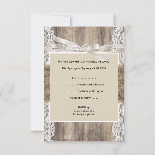 Rustieke Bruiloft Beige Wit Kant Hout RSVP (Achterkant)