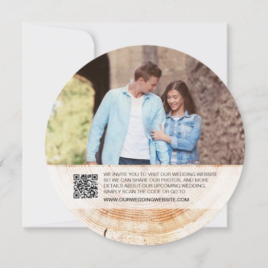 Rustieke bruiloft Bewaar de datum foto QR code web Kaart (Achterkant)