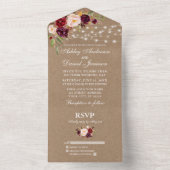 Rustieke bruiloft Bourgondische bloemensnijllichte All In One Uitnodiging (Binnen)