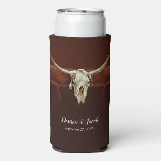 Rustieke Bruiloft Bruin Western Bull Skull Land (Seltzer Achterkant)