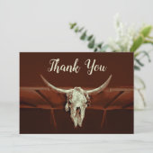 Rustieke Bruiloft Bruin Western Bull Skull Land Bedankkaart (Staand voorkant)