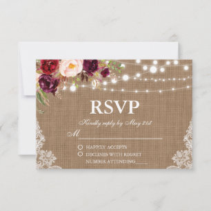 Rustieke bruiloft Burlap Lights Kant Floral RSVP-k RSVP Kaartje