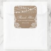 Rustieke bruiloft burlap string lampjes kant dank  vierkante sticker (Tas)