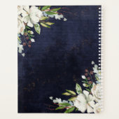 Rustieke bruiloft chique bloemenmarine blauw planner (Achterkant)