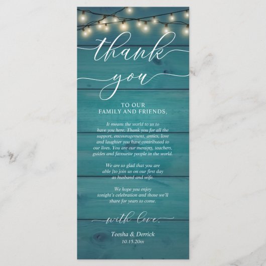 Rustieke bruiloft diner plaats instelling dank u k programma (Voorkant)