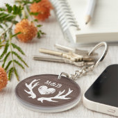 Rustieke bruiloft gunst hert gewei bruin hout prin sleutelhanger (Voorkant Rechts)