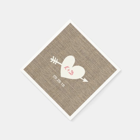 Rustieke bruiloft Hart & Pijl Elegante Burlap Servetten (Hoek)
