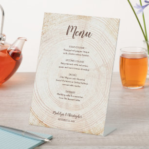 Rustieke bruiloft hout boom ring Custom Menu maalt Reclamebord Met Voetstuk