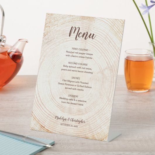 Rustieke bruiloft hout boom ring Custom Menu maalt Reclamebord Met Voetstuk (Insitu)