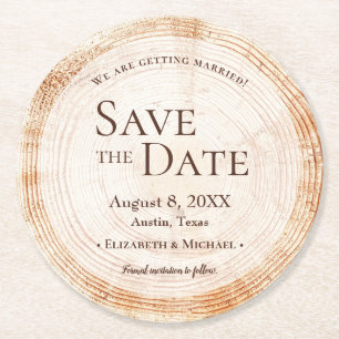 Rustieke Bruiloft Hout gesneden plak boom opslaan Ronde Kartonnen Onderzetter