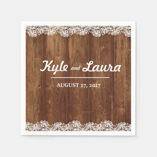 Rustieke bruiloft hout kant servet (Voorkant)