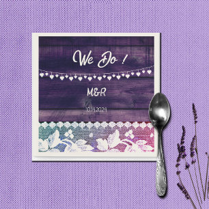 Rustieke bruiloft - hout, kant, touwharten servet