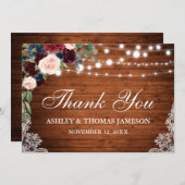 Rustieke bruiloft hout verlichting kant bloemig bedankkaart (Voorkant / Achterkant)