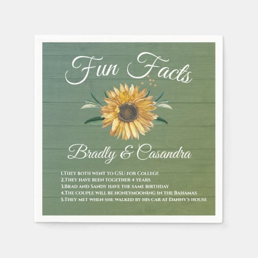 Rustieke Bruiloft Leuke Feiten Zonnebloem Groen ho Servet (Voorkant)