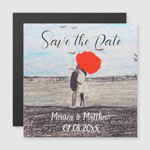 Rustieke bruiloft liefde paar rode paraplu