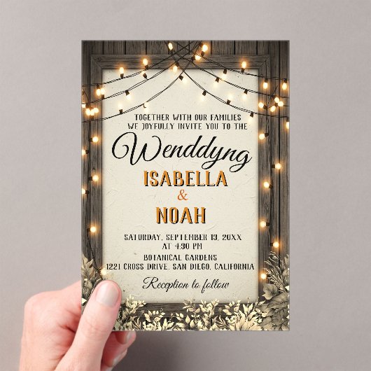 Rustieke bruiloft met  bloemen en bladeren acryl uitnodigingen (Insitu (Draagbaar))