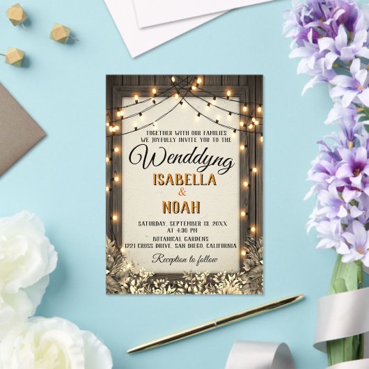 Rustieke bruiloft met  bloemen en bladeren acryl uitnodigingen (Insitu (Huwelijk))