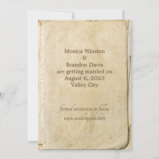 Rustieke bruiloft oud papier Save the Date Kaart (Achterkant)