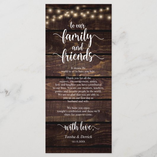 Rustieke bruiloft plaats instelling dank u kaart (Voorkant)