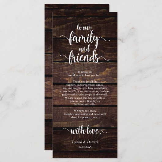 Rustieke bruiloft plaats instelling dank u kaart (Voorkant / Achterkant)