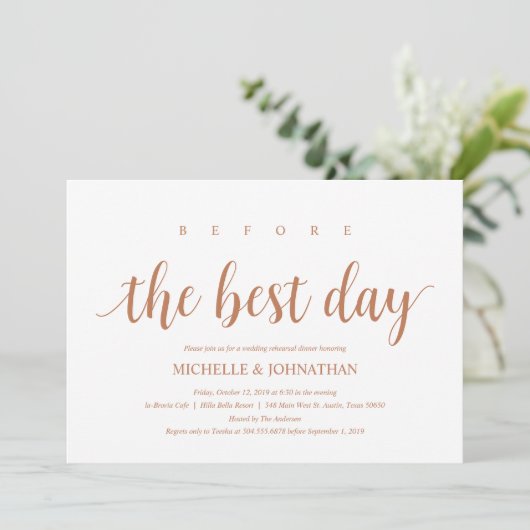 Rustieke bruiloft repetitie diner, modern koper kaart (Staand voorkant)