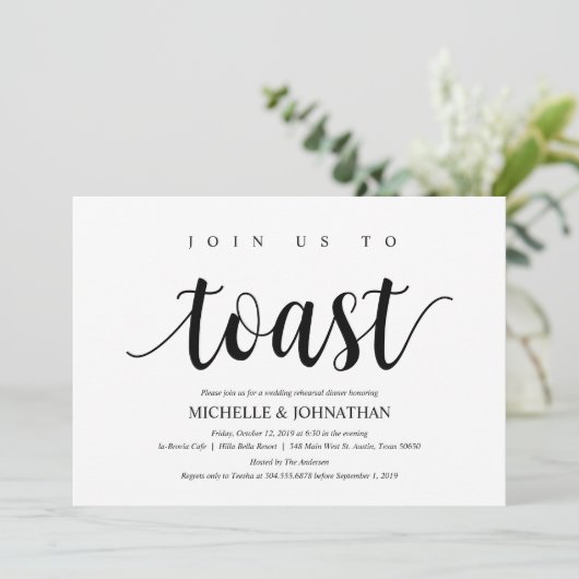 Rustieke bruiloft repetitie diner, zwart en wit kaart (Staand voorkant)