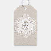 Rustieke bruiloft Romantische kant doily Cadeaulabel (Achterkant)