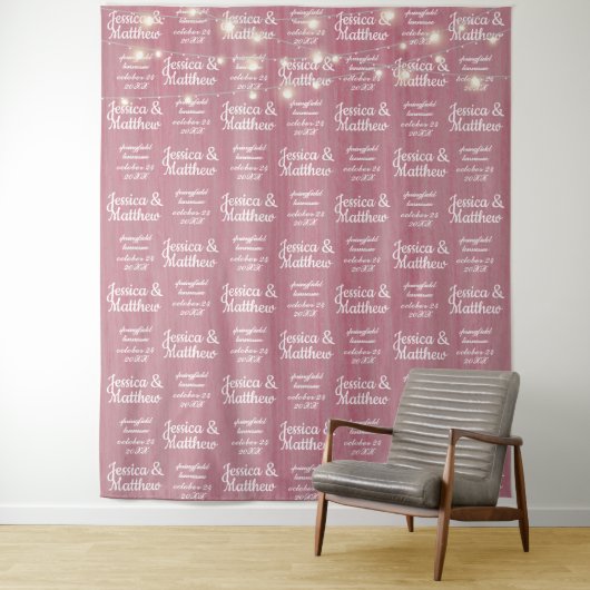 Rustieke Bruiloft Roze Achtergrond Stap en Herhaal Wandkleed (In situ)