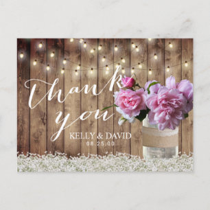 Rustieke bruiloft Roze Bloemen Mason Jar Dank u Briefkaart