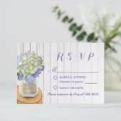 Rustieke bruiloft RSVP Mason Jar & Hydrangea Kaartje (Staand voorkant)