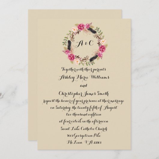 Rustieke bruiloft uitnodiging Bloemen bruiloft uit (Voorkant / Achterkant)