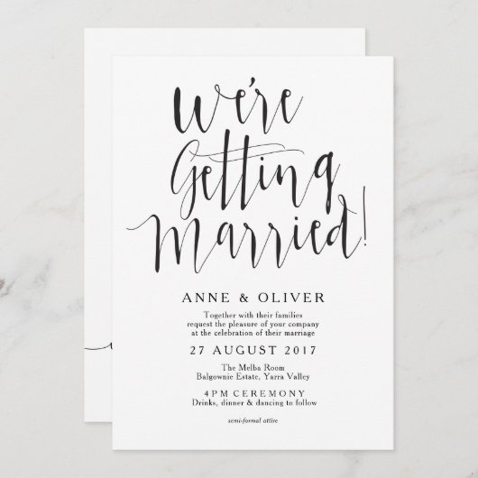 Rustieke bruiloft uitnodiging zwart (Voorkant / Achterkant)