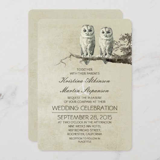  rustieke bruiloft uitnodigingen met OWL paar (Voorkant / Achterkant)