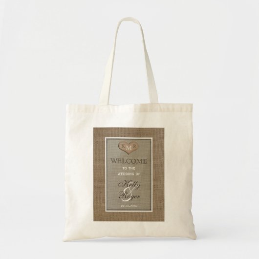 Rustieke bruiloft welkomsttassen Burlap Loop Tote Bag (Voorkant)