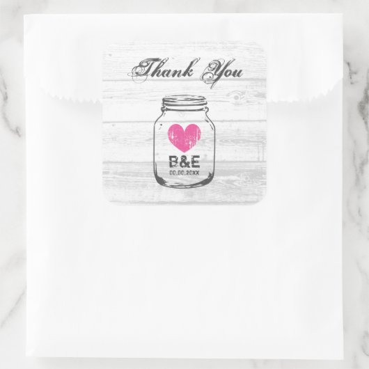 Rustieke bruiloft wit hout metselaar logo vierkante sticker (Tas)