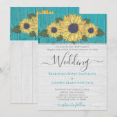 Rustieke bruiloft Zonnebloem Geel Blauwgroen Grijs Kaart (Voorkant / Achterkant)