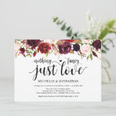Rustieke bruiloftsinvitaties met burgundy bloemmot kaart (Staand voorkant)