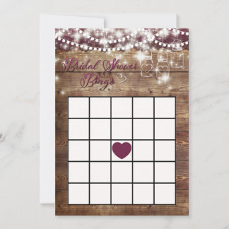 Rustieke Bruiloftsshower Bingo Game Merlot