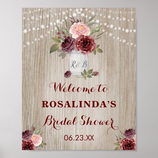 Rustieke Bruiloftsshowers Rood Bloemstuk Houten Ac Poster (Voorkant)