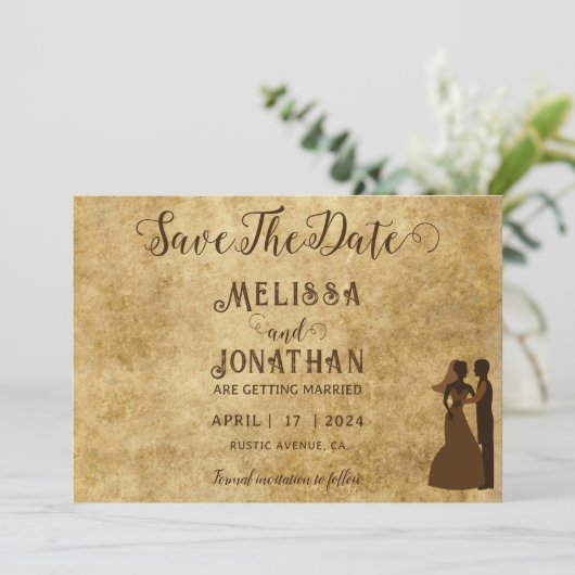rustieke bruine bruiloft Bewaar de datum Kaart (Staand voorkant)